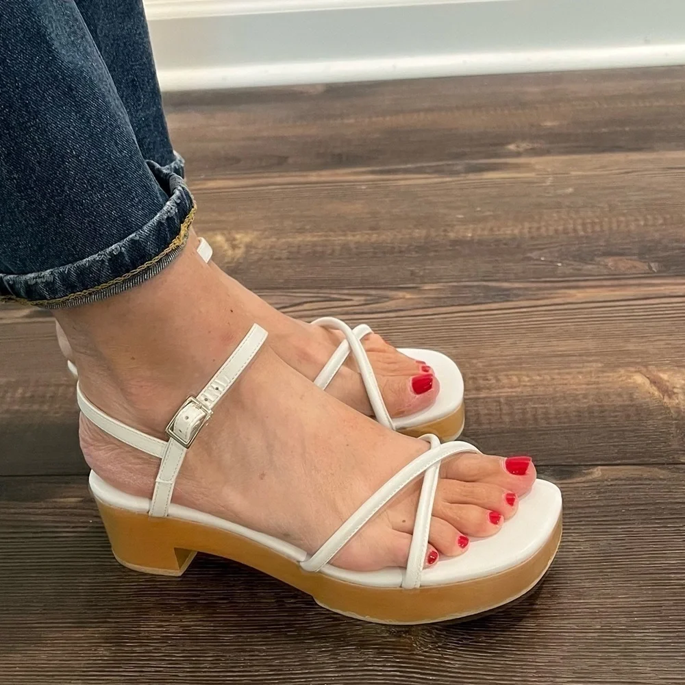 Anthropologie Jeffrey Campbell White Wooden Platform Sandals Platforms Size 7